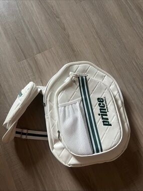 Prince White Quilted Sling Bag with Green Stripes Pickleball